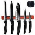 Kitchen Knife Set Kit | Red Magnetic Rack & Portable Sharpener